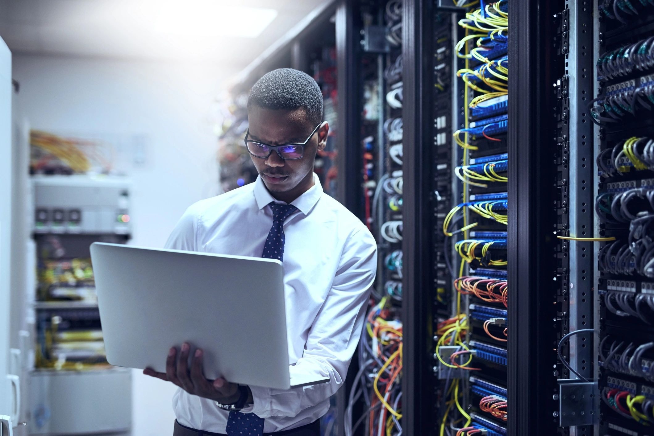 IT professional in server room